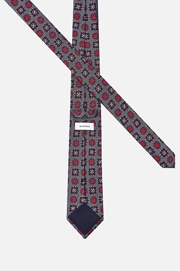 Галстук серого цвета с красным узором