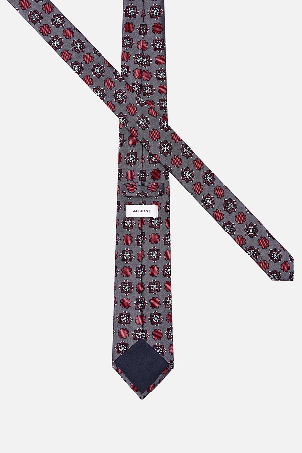 Галстук серого цвета с красным узором