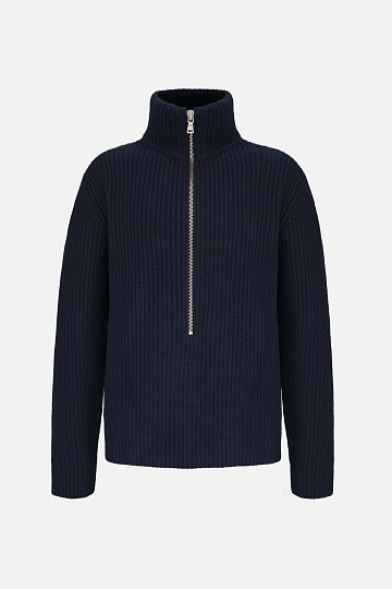Синий свитер с высоким горлом на молнии