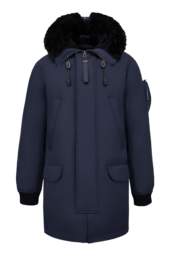 Темно-синяя пуховая парка с мехом
