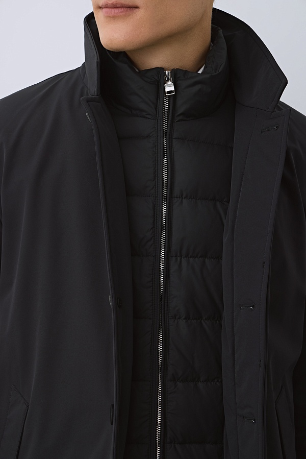 Пуховое пальто темно-синего цвета