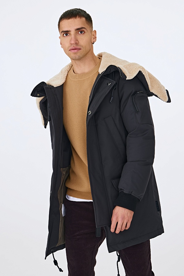 Графитовая пуховая парка с мехом