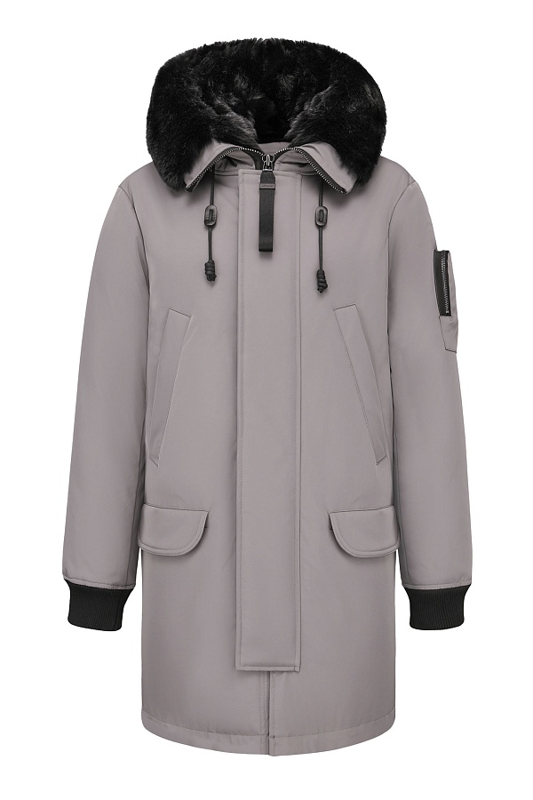 Светло-серая пуховая парка с мехом