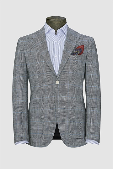 Пиджак серого цвета в голубую полоску