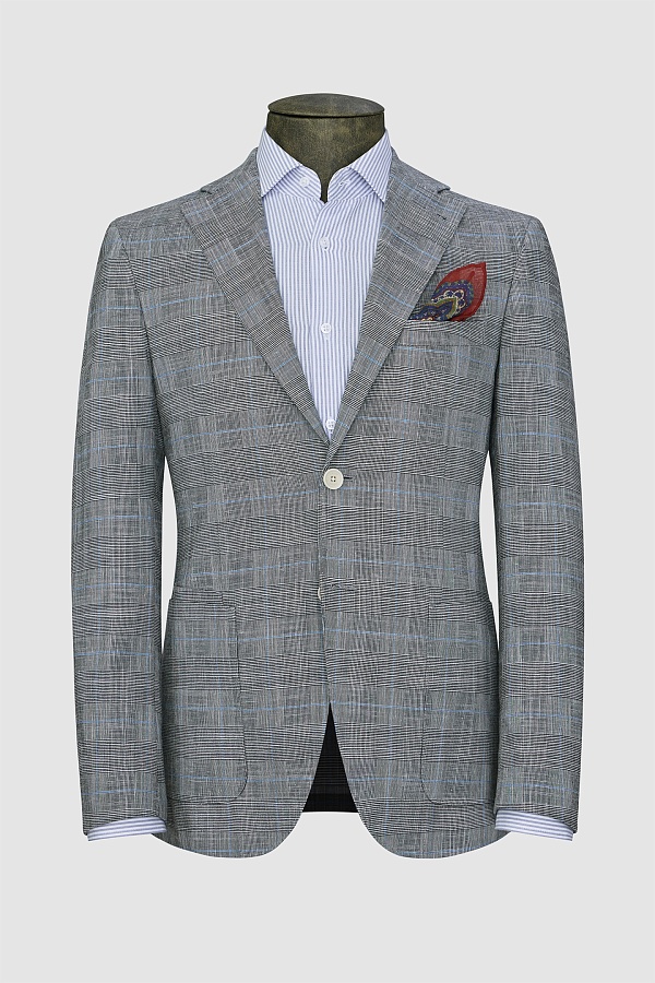 Пиджак серого цвета в голубую полоску