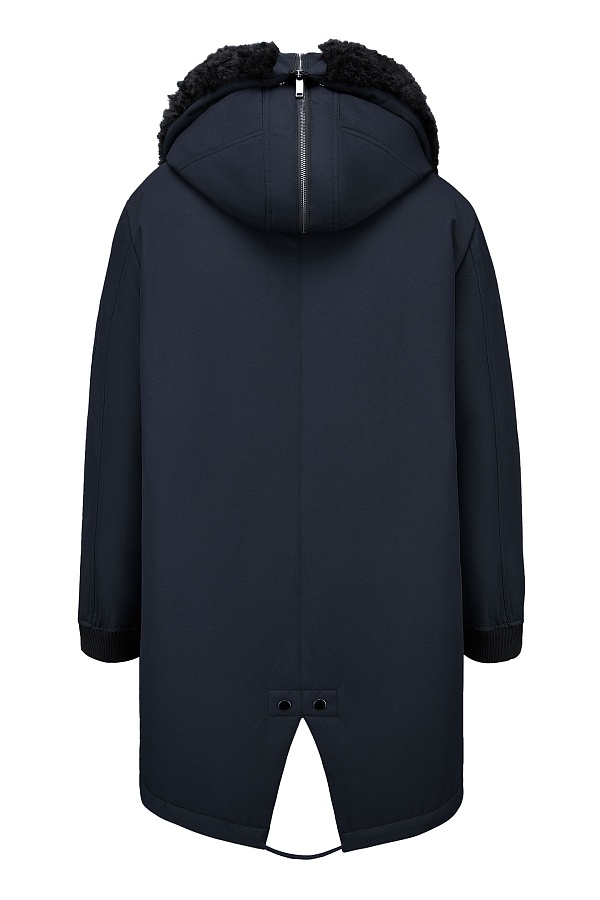 Темно-синяя пуховая парка с мехом
