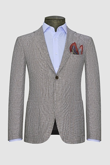 Льняной пиджак серого цвета в крупную клетку