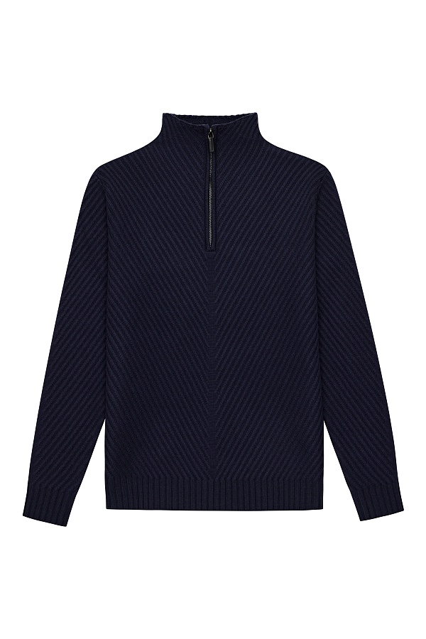 Синий свитер с воротником стойкой на молнии