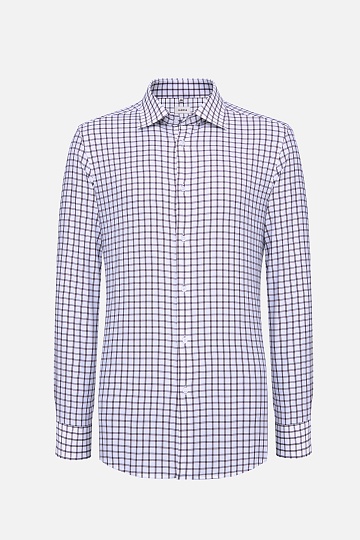 Белая рубашка в серо-бордовую клетку