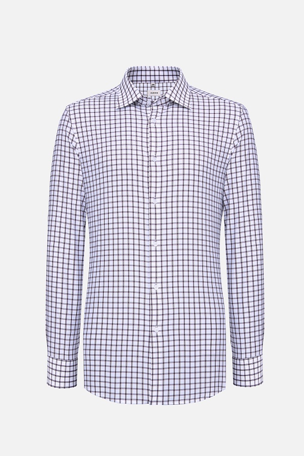 Белая рубашка в серо-бордовую клетку