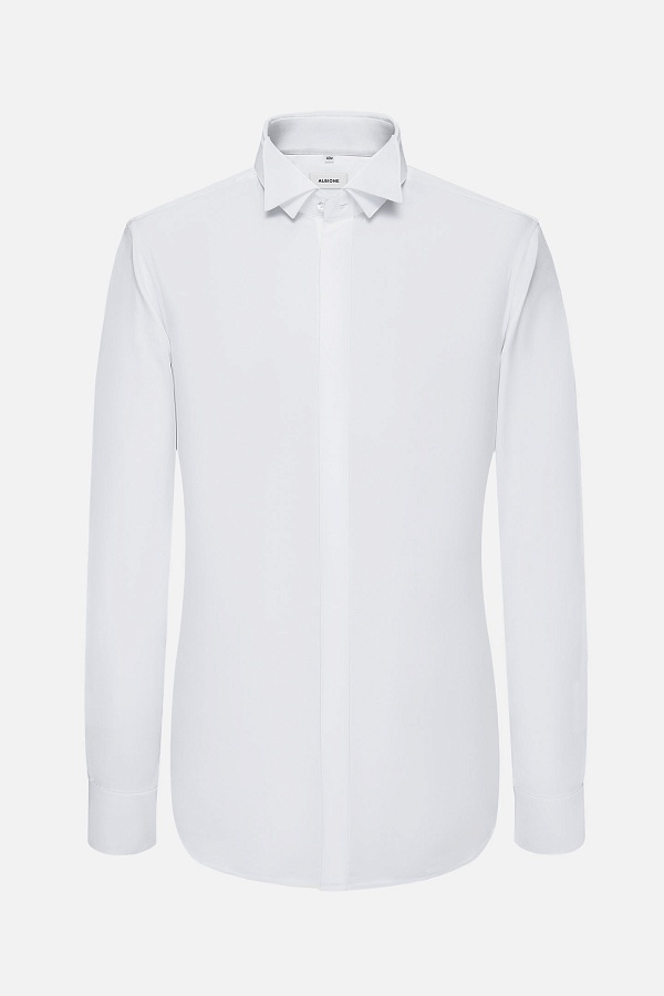 Белая однотонная сорочка с двойным воротником