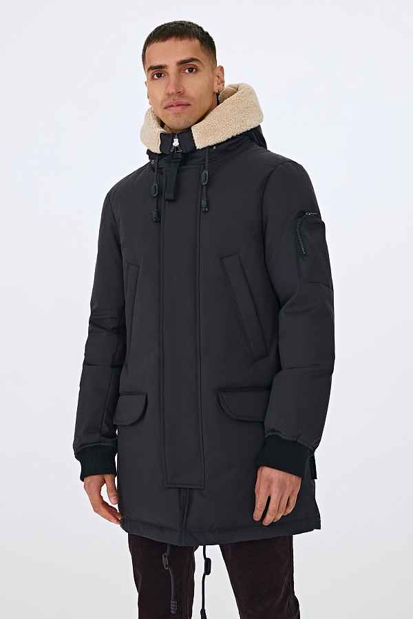 Графитовая пуховая парка с мехом