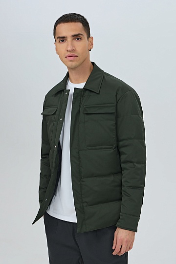 Темно-зеленый ультратонкий пуховик