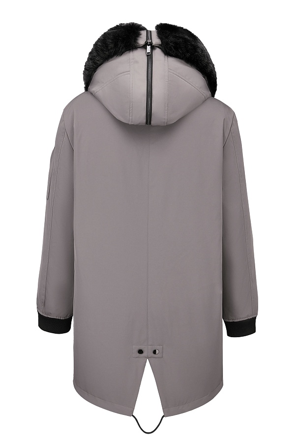 Светло-серая пуховая парка с мехом