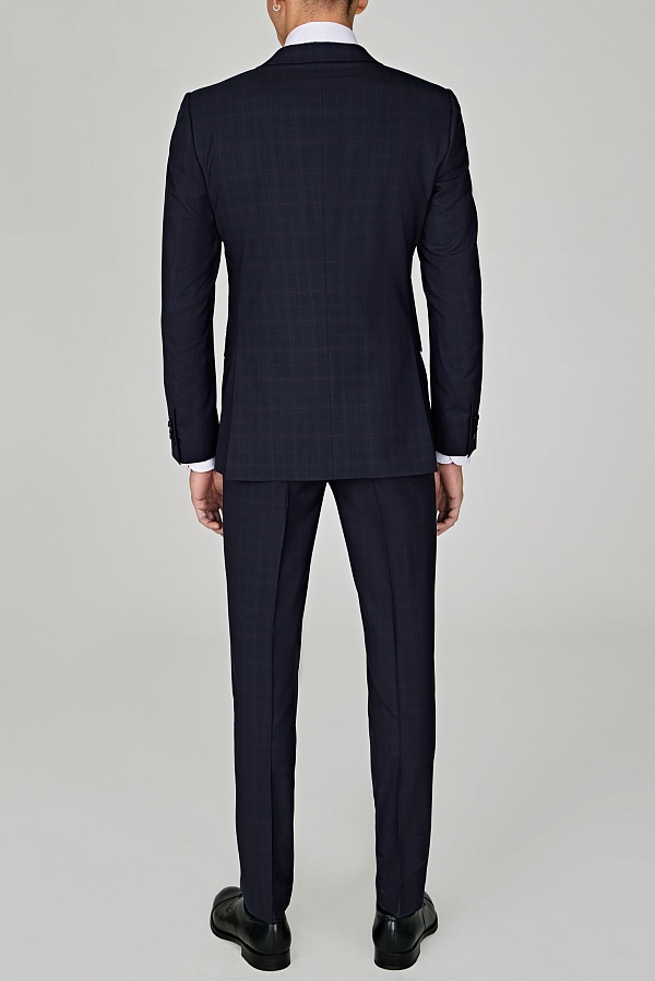Синий шерстяной костюм в клетку