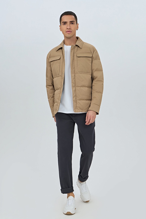 Бежевый ультратонкий пуховик