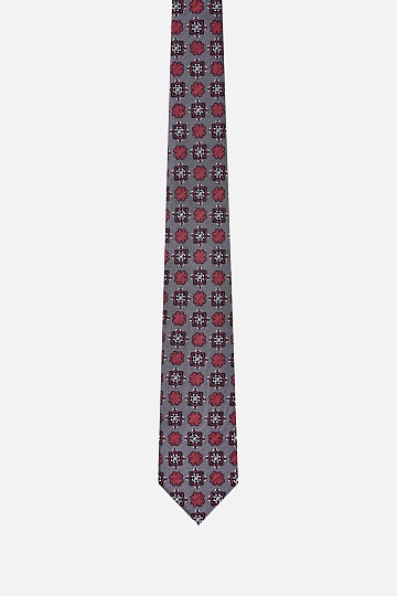 Галстук серого цвета с красным узором