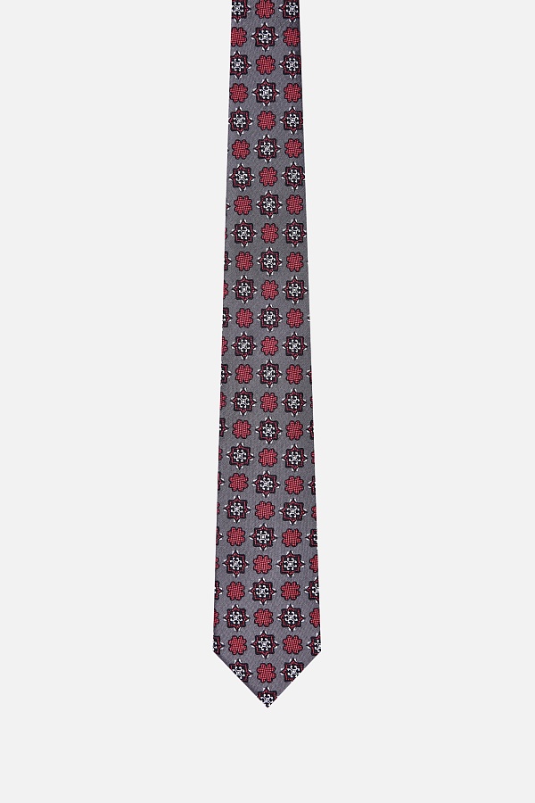 Галстук серого цвета с красным узором