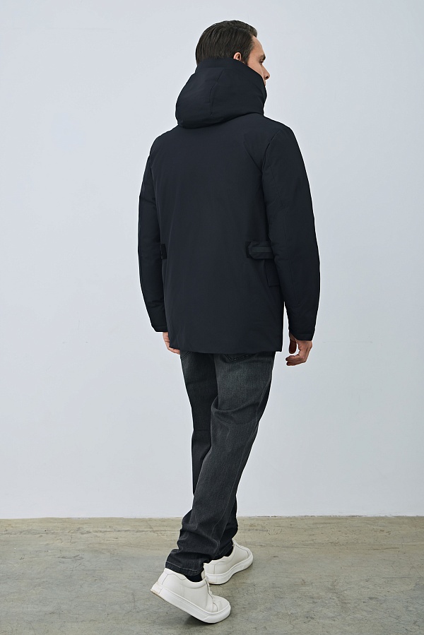 Пуховик с капюшоном, иссиня-черный