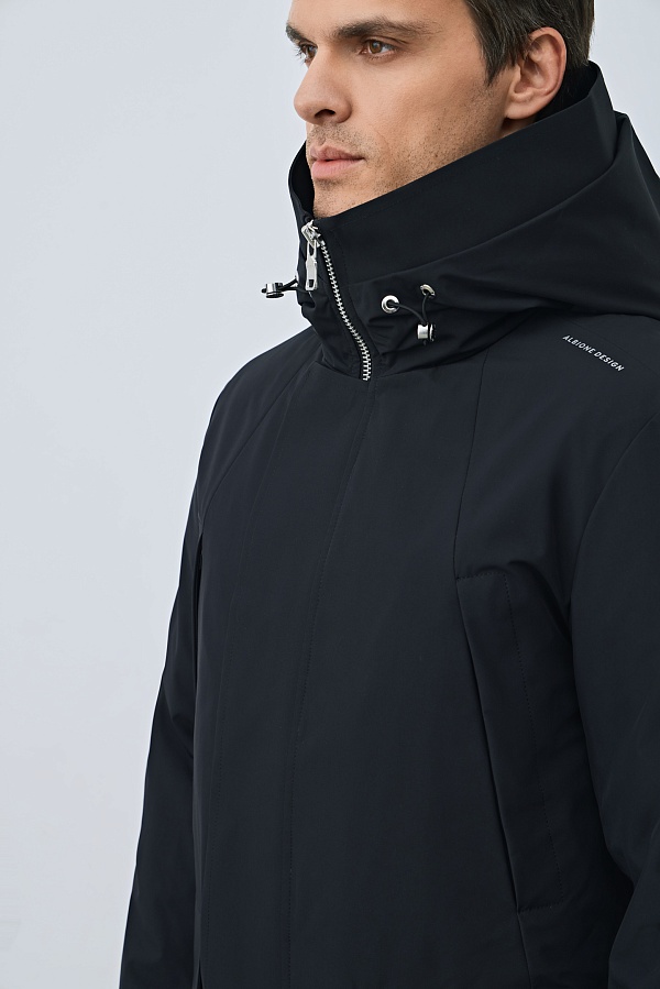 Пуховик с капюшоном, иссиня-черный