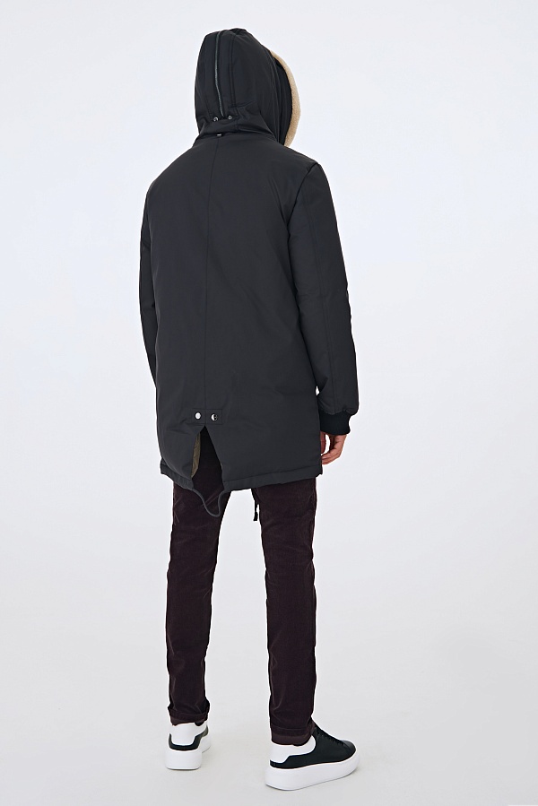 Графитовая пуховая парка с мехом